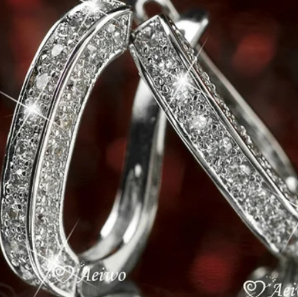 Sterling Silver 3-row Crystal Hoop Earrings